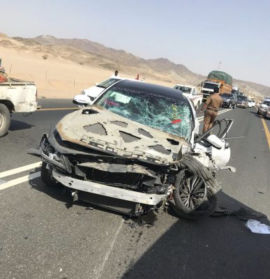 حادث تصادم في تقاطع العكيشيه يوجد به ٤ حالات وفاة و٥ إصابات