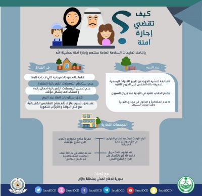 مدني جازان يطلق حملة توعوية تحت عنوان (كيف تقضي إجازة آمنة ؟ )