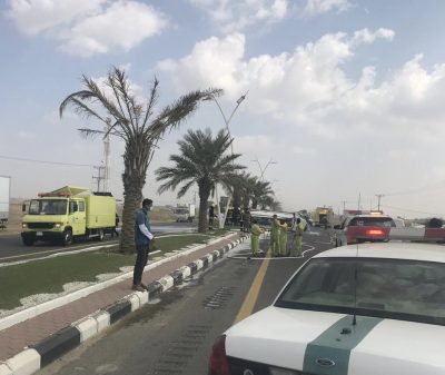انقلاب شاحنة ديزل على الخط الدولي بين ضمد أبو عريش