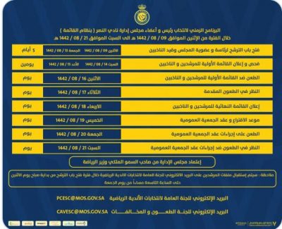 النصر يعلن برنامجه الزمني لانتخاب مجلس إدارة جديد