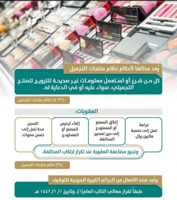 النيابة العامة : 5 ملايين ريال عقوبة الترويج لمنتجات التجميل المخالفة
