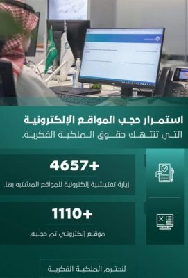 الملكية الفكرية تحجب أكثر من 1110 مواقع إلكترونية انتهكت حقوق البث والأفلام