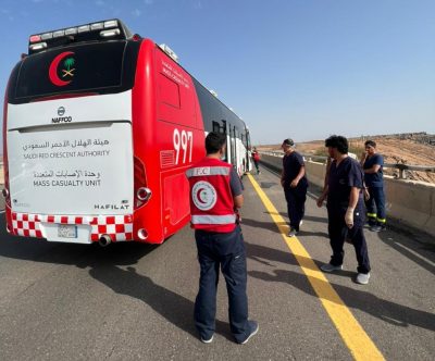 26 فرقه اسعافيه تباشر انقلاب باص نتج عنه 8 حالات وفاة..