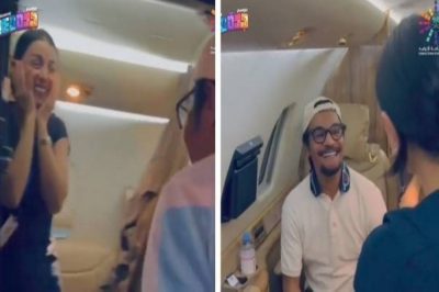 ردة فعل مضيفة طيران عندما تفاجأت بصعود الفنان رابح صقر للطائرة..