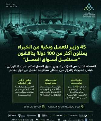 45وزيراً ونخبة من الخبراء يمثلون أكثر من 100دولة يناقشون” مستقبل العمل ”  في المؤتمر الدولي لسوق العمل